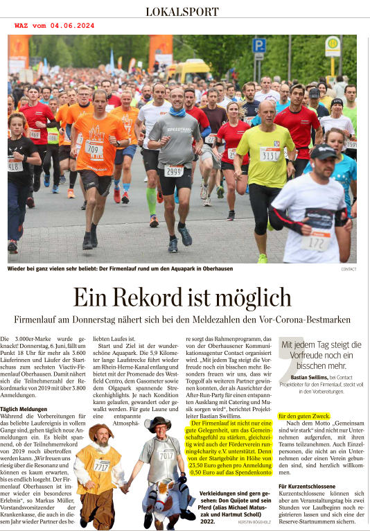 running4charity ist der Charitypartner des viactiv-Firmenlaufs in Oberhausen