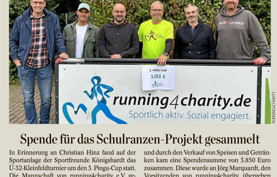 Zur Erinnerung an Christian Hinz wurde der 3. Pingu-Cup ausgetragen. Dabei wurden Spenden in Höhe von 3.850 € für running4charity e.V. gesammelt.