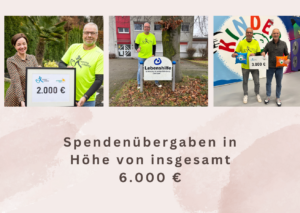 Das Bild zeigt die Empfänger unserer Spendenaktion, bei der insgesamt 6.000 € übergeben wurden.
