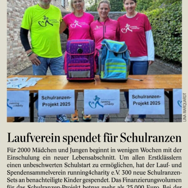 WAZ vom 05. August 2025: Laufverein spendet für Schulranzen