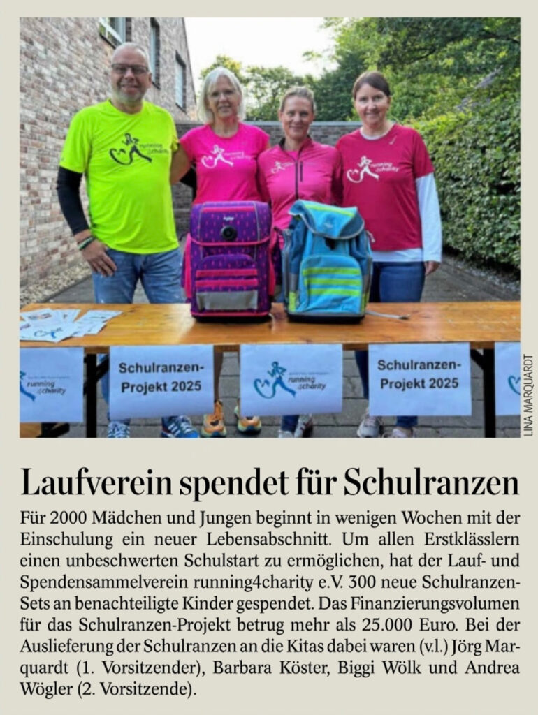 running4charity schenkt Kindern aus Oberhausen einen würdevollen Schulstart