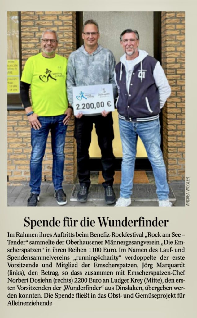 running4charity spendet an Wunderfinder